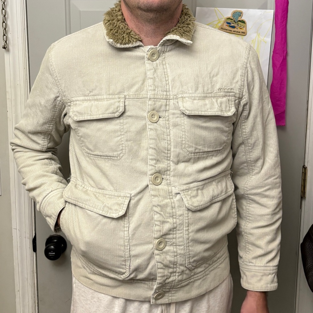 Vintage Men's Cream Sherpa-Collar Corduroy Jacket